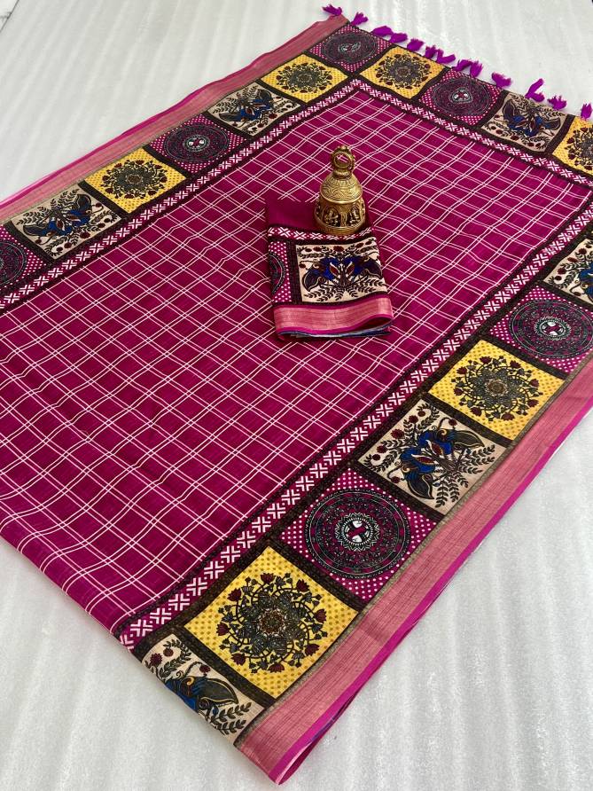 MG 393 Linen With Gold Jari Border Printed Daily Wear Sarees Wholesale Shop In Surat
